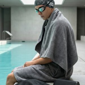 Recreational Swim Bundle - Silicone Fins, Soft Silicone Goggles, Swim Cap, Thick Change Robe Poncho Towel, Mesh Bag. Select Your Fins Size - Image 4