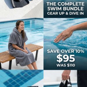 Recreational Swim Bundle - Silicone Fins, Soft Silicone Goggles, Swim Cap, Thick Change Robe Poncho Towel, Mesh Bag. Select Your Fins Size - Image 2